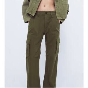 NWT Zara Cargo Pants Dark Green Denim Women's 6 Cotton Indie Sleaze Gorpcore